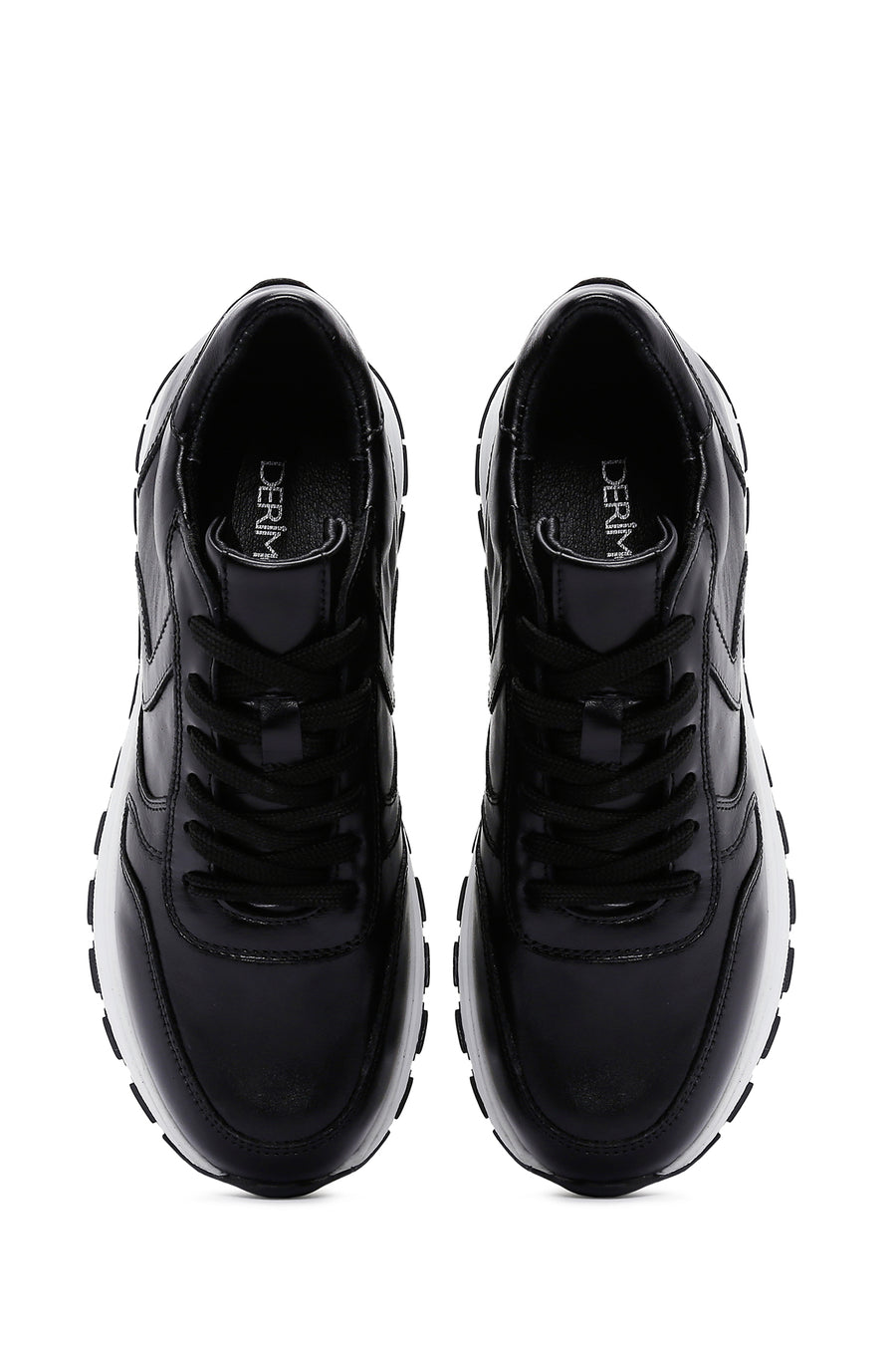 Women's Black Thick Soled Leather Sneaker