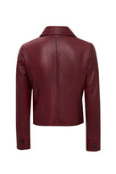 Beatrix Women's Burgundy Shirt Collar Short Leather Jacket | Derimod