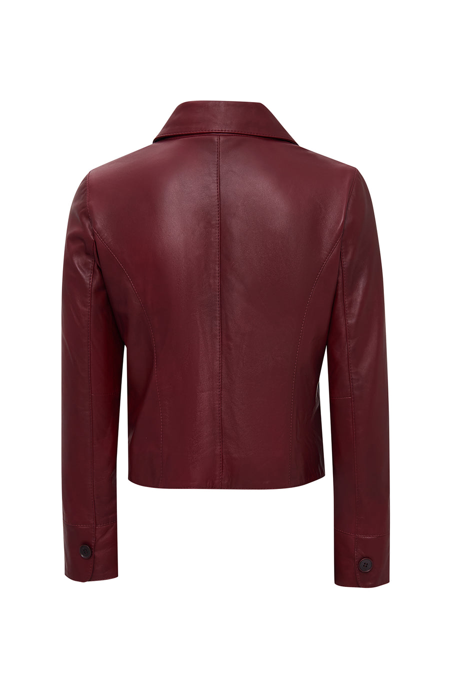 Beatrix Women's Burgundy Shirt Collar Short Leather Jacket