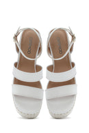 Women's White Ankle Buckle Wedge Heel Espadrille Sandals | Derimod