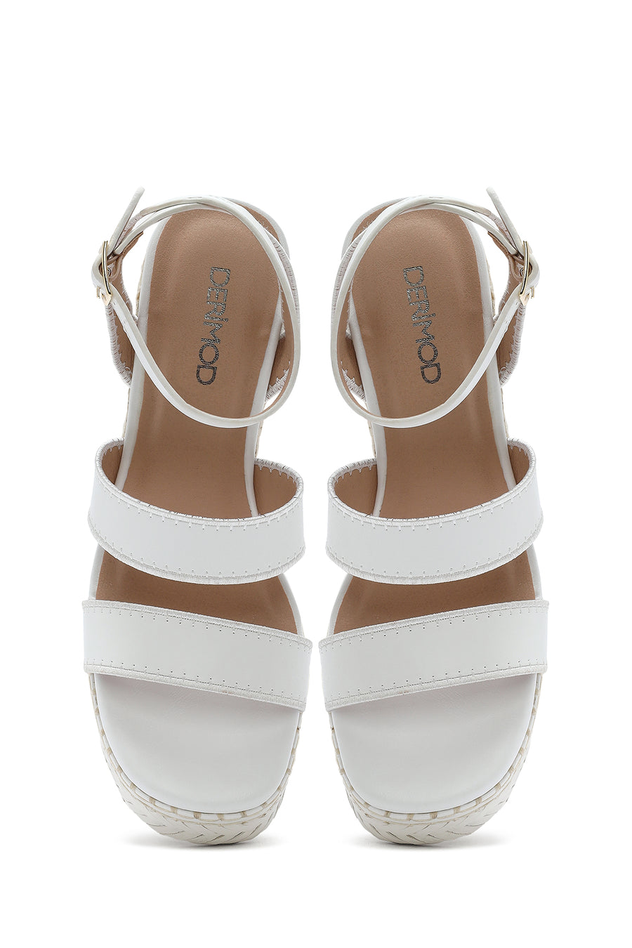 Women's White Ankle Buckle Wedge Heel Espadrille Sandals