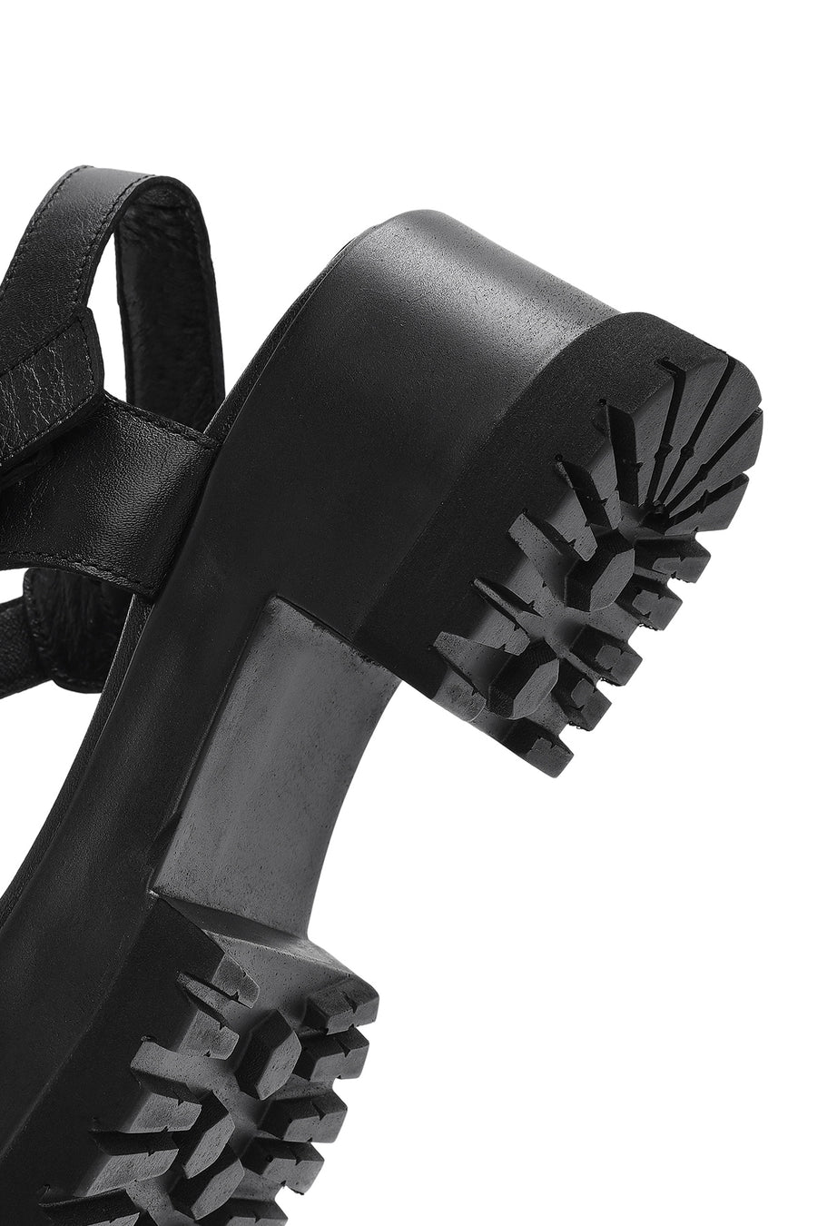 Women's Black Ankle Strap Thick-Sole Leather Sandals