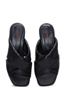 Women's Black Leather Heeled Slippers | Derimod