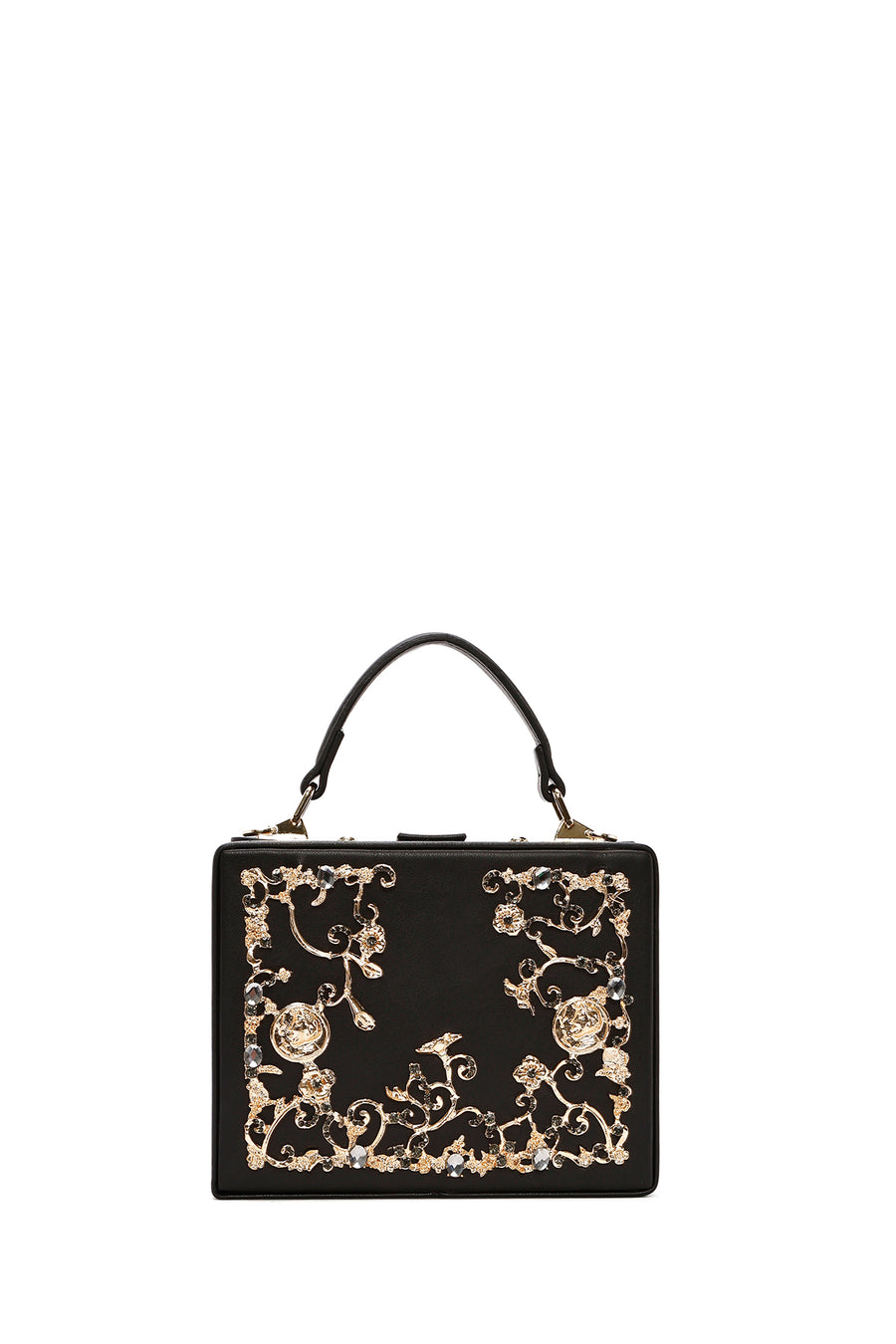 Women's Black Long Strap Patterned Clutch Bag