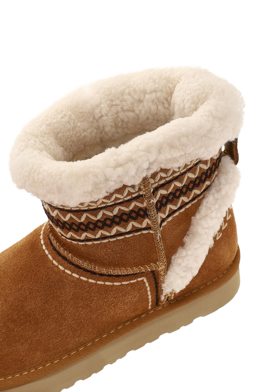 Women's Camel Patterned Fur Detailed Suede Leather Teddy Boot