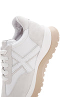 Women's White Suede Detailed Leather Sneaker | Derimod