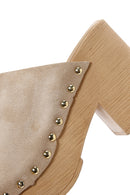 Women's Beige Thick Heeled Suede Leather Slippers | Derimod