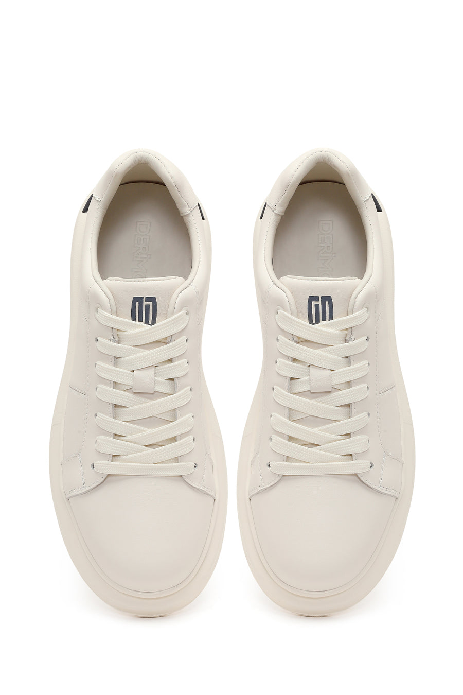 Men's White Lace-up Thick-Sole Leather Sneaker