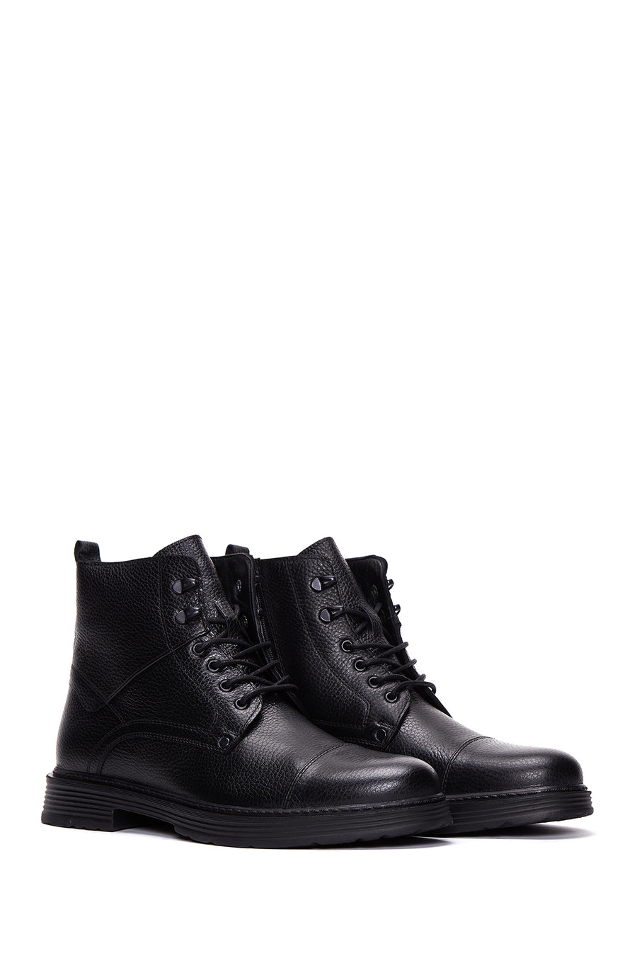 Men's Black Leather Flat Boots