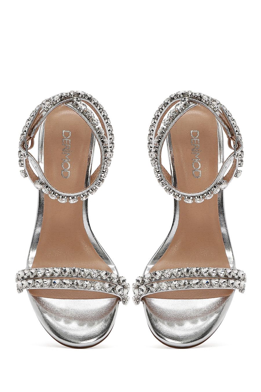 Women's Silver Ankle Buckle Stoned Thin Heel Sandals