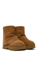 Woman Camel Thick-Soled Suede Teddy Boots | Derimod