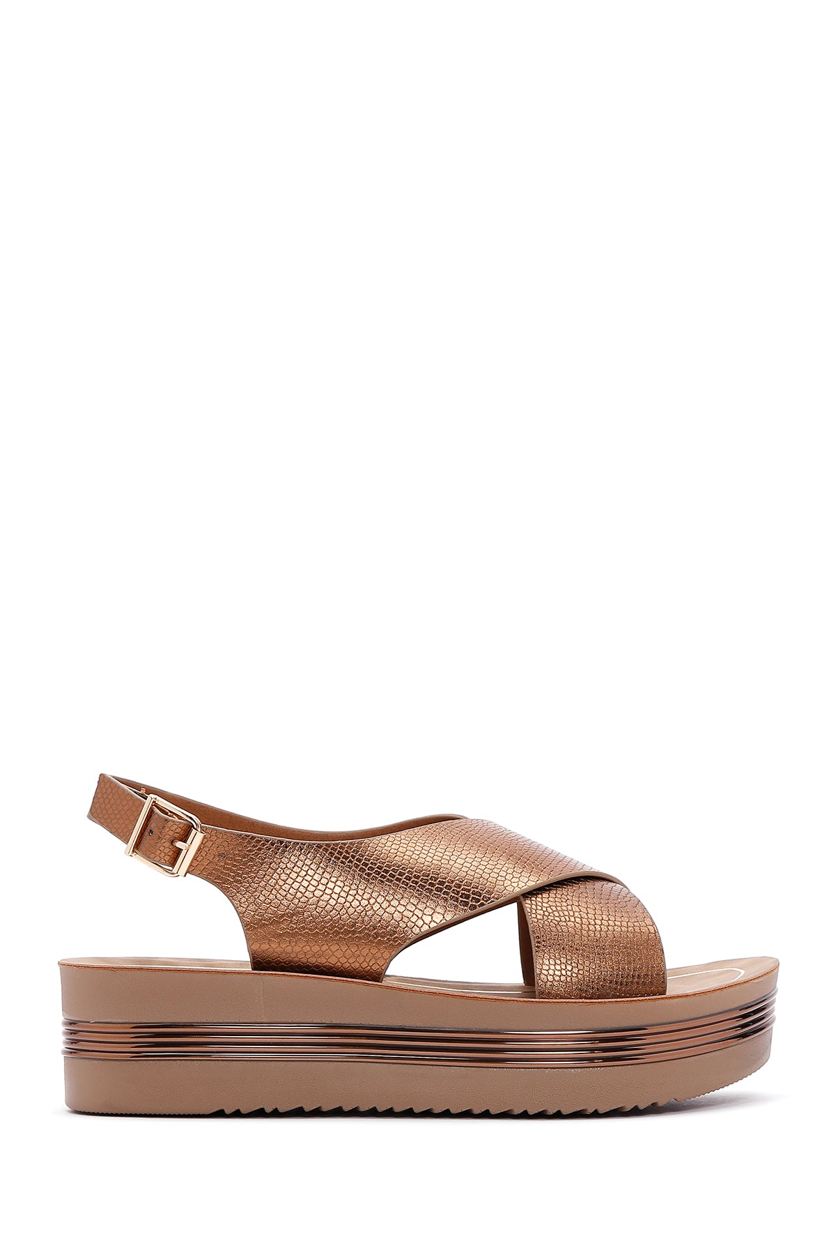 Women's Bronze Ankle Strap Thick Soled Metallic Sandals 24SFE462532 | Derimod