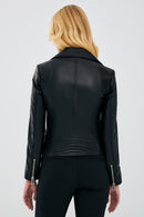 Stefania Women's Black Biker Leather Jacket | Derimod