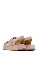 Woman Beige Double-Buckle Thick-Soled Suede Leather Comfort Sandal | Derimod