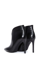 Women's Black Leather Heeled Classic Bootie | Derimod