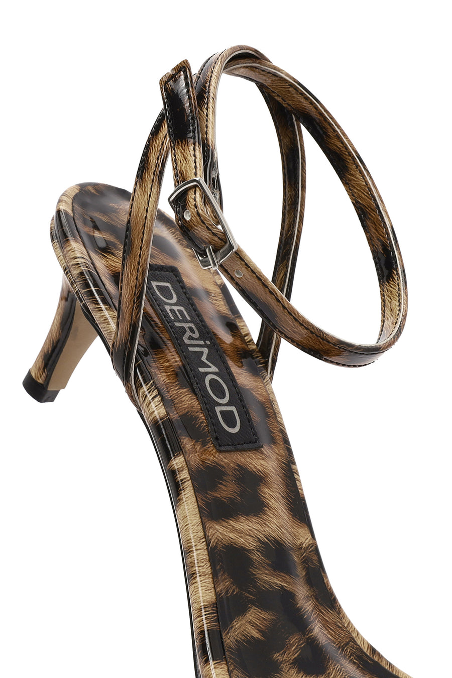 Women's Leopard Ankle Buckle Low Thin Heel Patent Leather Sandals