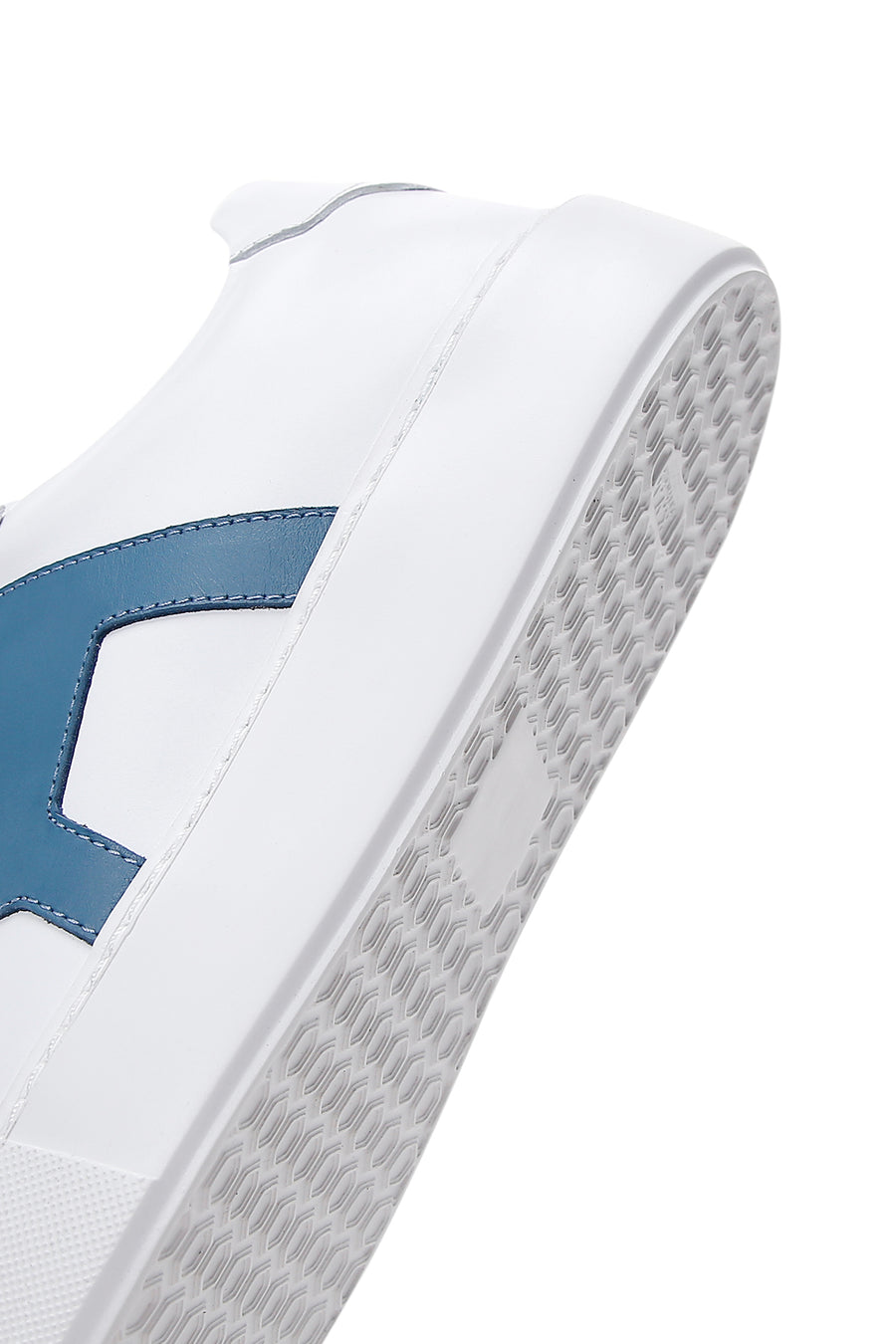 Men's White Blue Patterned Leather Thick Soled Sneaker