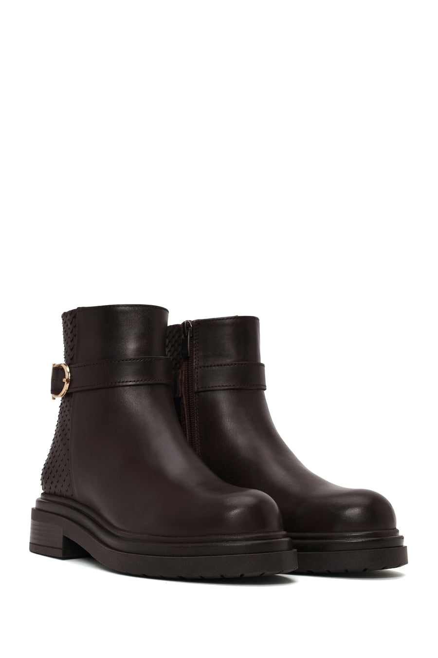 Woman Brown Zip Closure Printed Leather Boots
