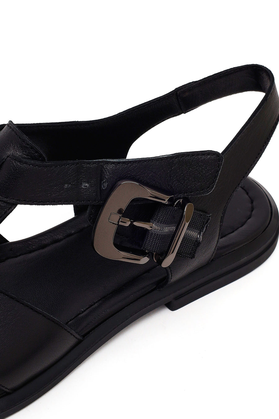 Woman Black Ankle-Buckle Leather Sandals