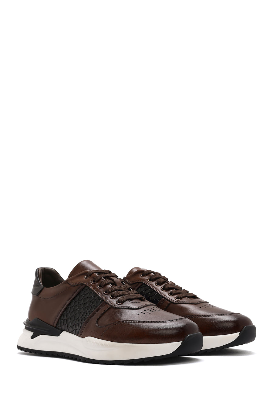 Men's Brown Lace-Up Leather Casual Sneakers