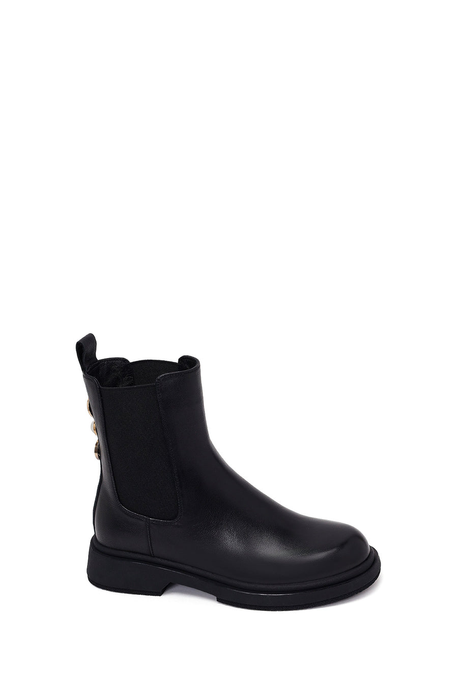 Woman Black Metal Detailed Leather Chelsea Boots