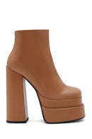 Women's Tan Leather Platform High Heel Boots | Derimod