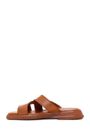 Women's Tan Leather Comfort Slippers | Derimod