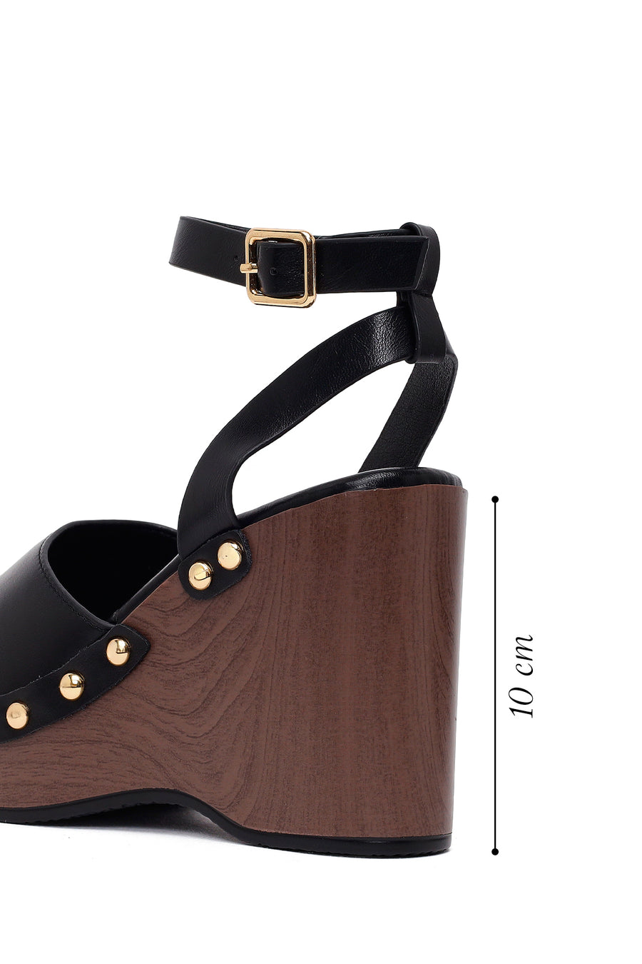 Woman Black Ankle-Buckle Wedge Sandal