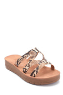 Women's Camel Snake Printed Slippers | Derimod