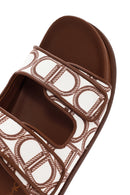 Women's Brown Banded Leather Slippers | Derimod