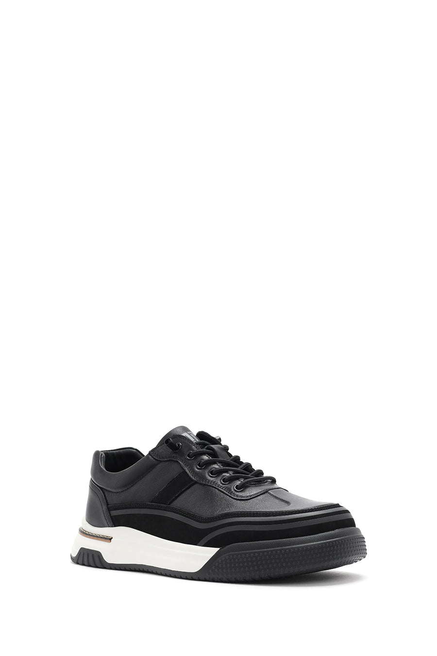 Erkek Siyah Bağcıklı Kalın Tabanlı Deri Sneaker