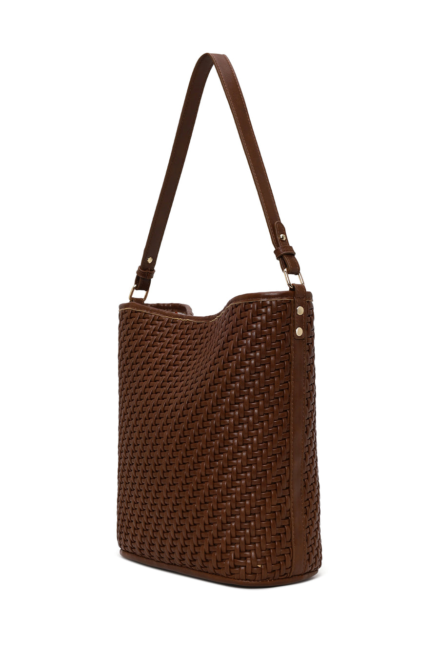 Woman Brown Long-Strap Braided Shoulder Bag