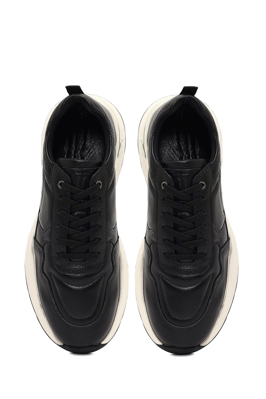 Erkek Siyah Bağcıklı Kalın Tabanlı Deri Sneaker