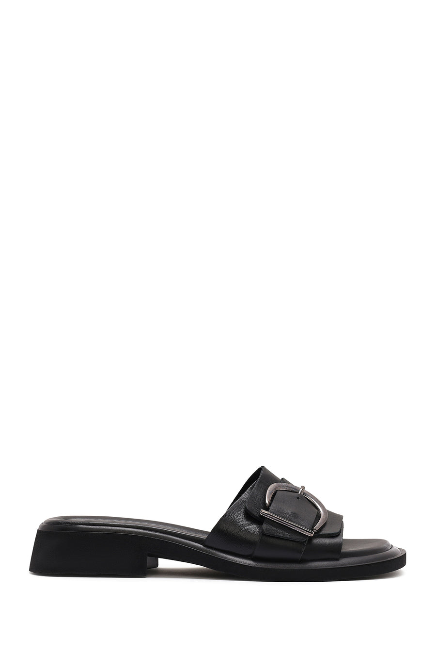 Women's Black Buckle Leather Slippers 25SFD361418 | Derimod