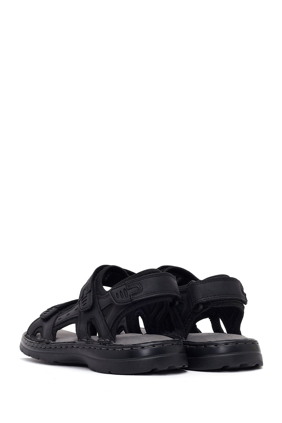 Men's Black Double Strap Leather Sandals