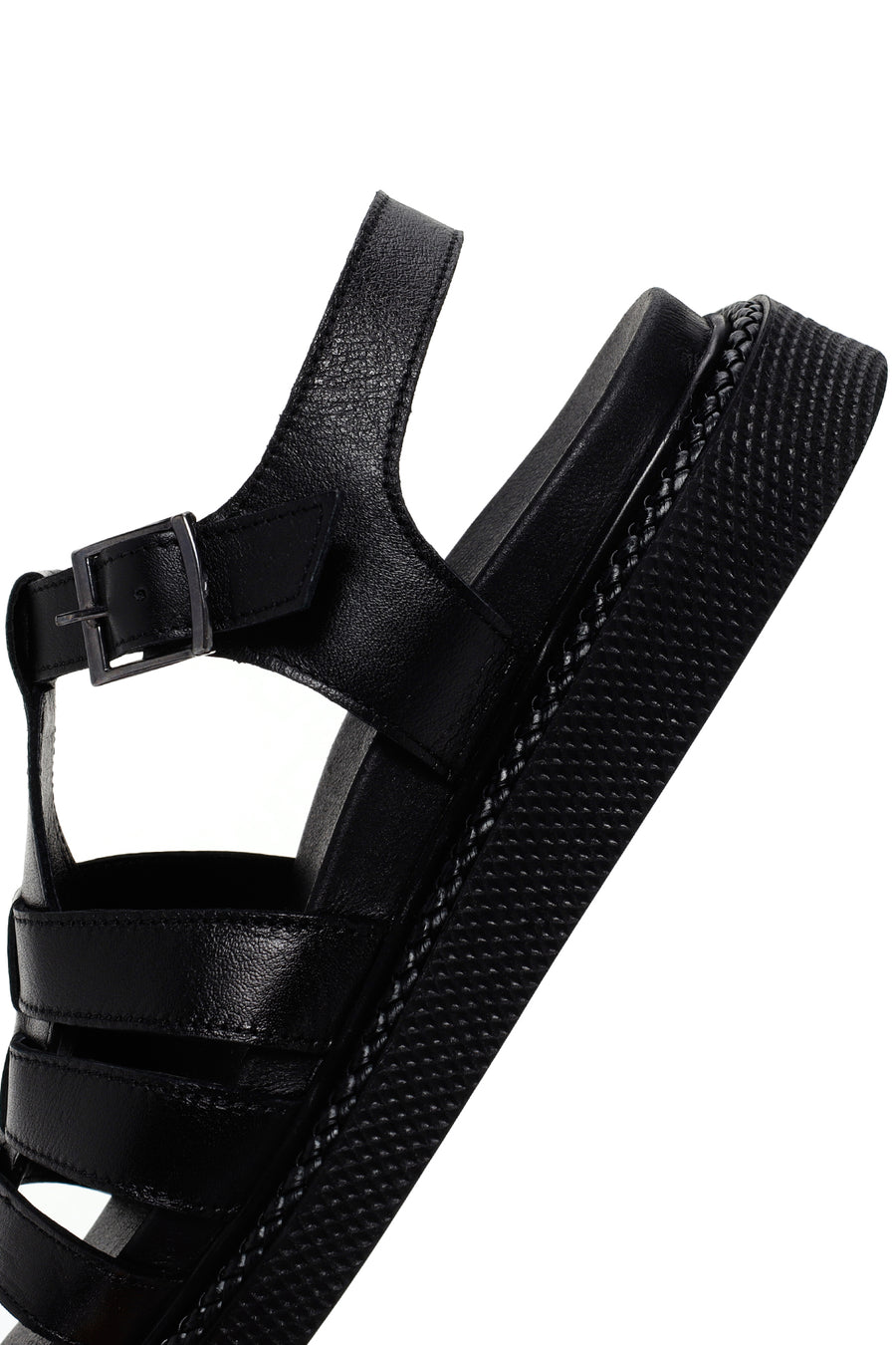 Kadın Siyah Bantlı Deri Comfort Sandalet