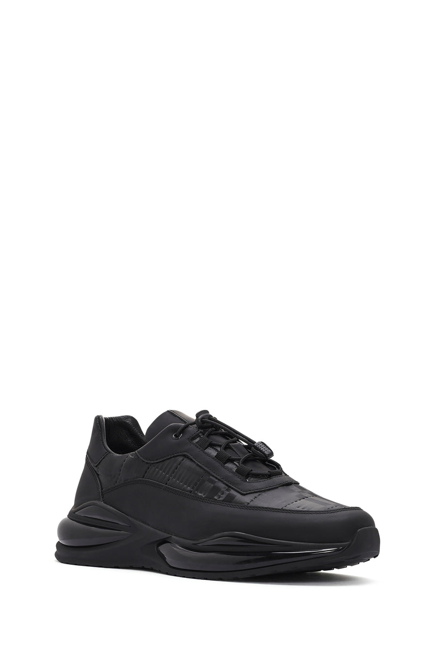 Men's Black Lace-Up Leather Sneakers
