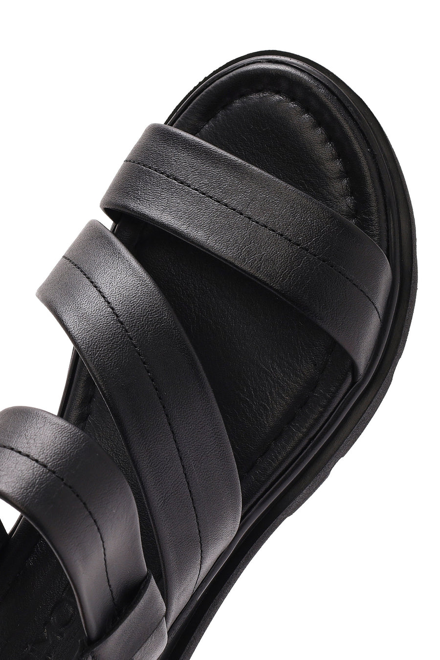 Women's Black Leather Ankle Buckle Sandals