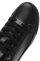 Women's Black Lace-Up Stone Detailed Leather Sneakers | Derimod