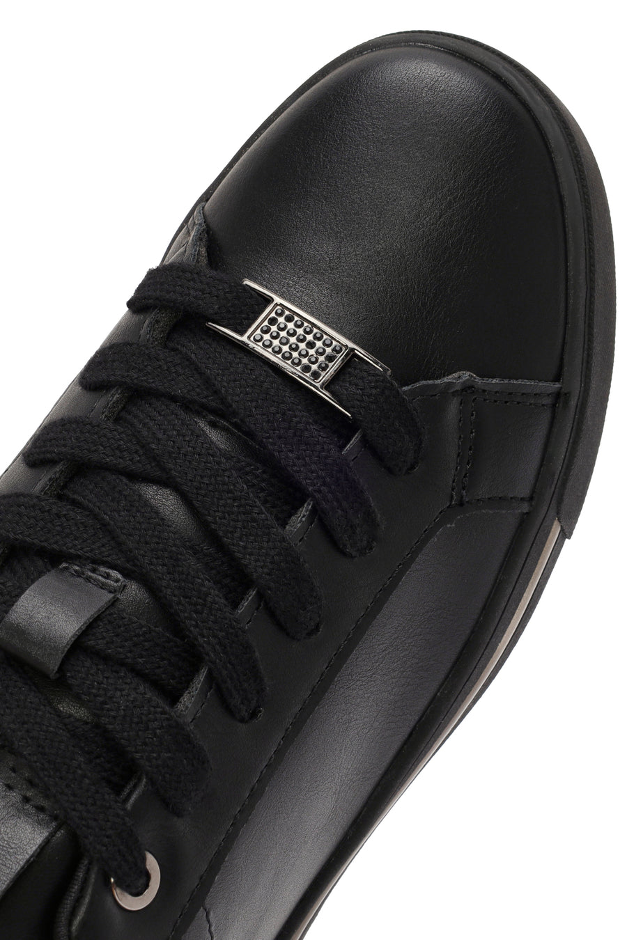 Woman Black Lace-Up Rhinestone Sneakers