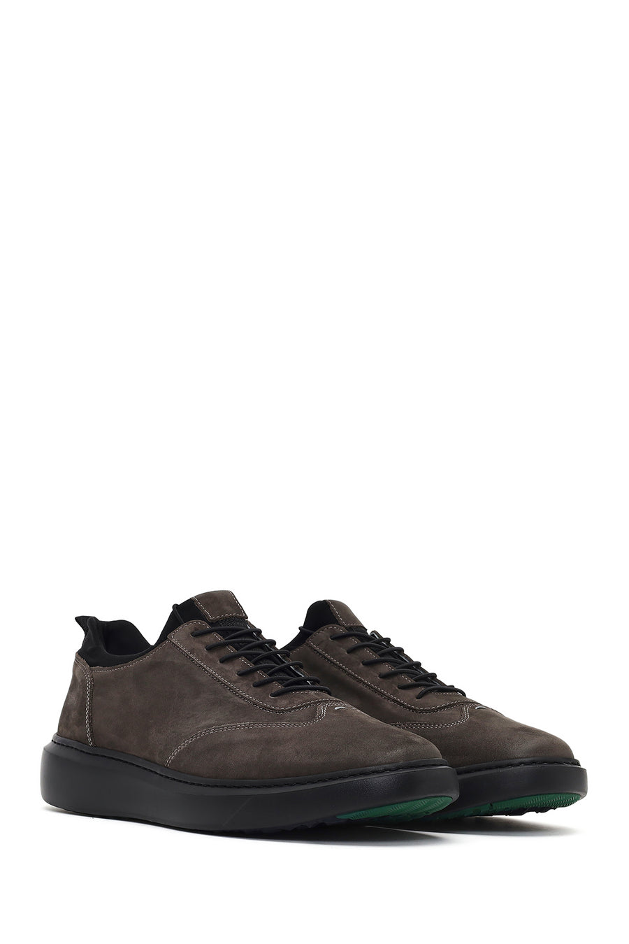 Male Gray Lace-Up Thick-Soled Nubuck Leather Sneaker
