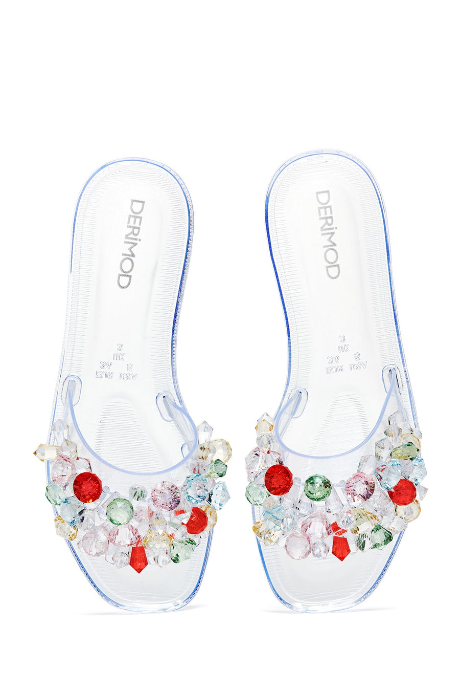 Women's White Jelly Transparent Stone Flat Slippers
