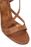 Women's Bronze Ankle Buckle High Thin Heel Satin Sandals | Derimod