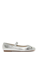 Women's Silver Metallic Leather Ballerinas | Derimod