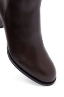 Woman Brown Zip Closure Chunky Heeled Leather Boots | Derimod