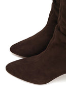 Woman Brown Thin-heeled Suede Boots | Derimod