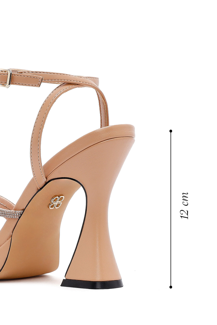 Women's Beige Ankle Strap Thick High Heel Evening Sandals
