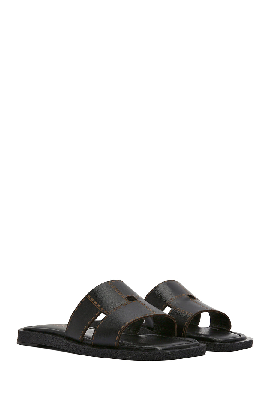 Women's Black Leather Slippers