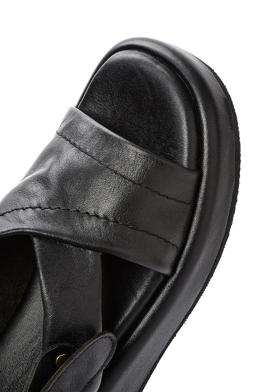 Women's Black Ankle Buckle Thick Soled Leather Sandals