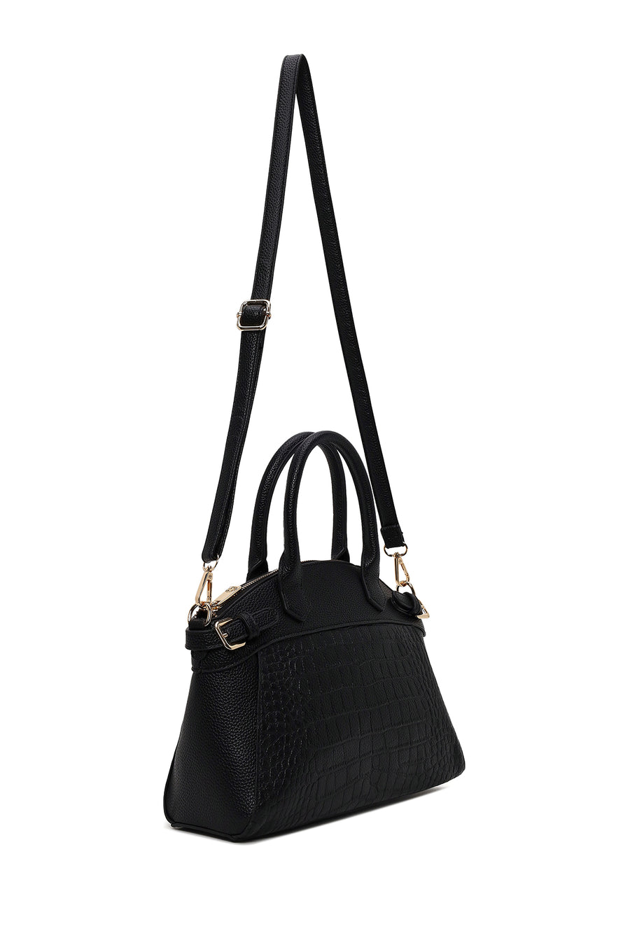 Woman Black Long-Strap Croc-Pattern Classic Shoulder Bag